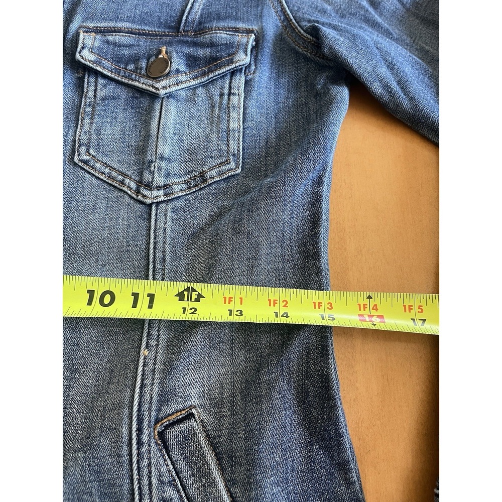 Women's Liverpool Jeans Company Long Denim Jacket Sz XS Tapered Waist Buttons - Picture 8 of 11